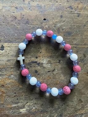 Styleandstone NWT Patriotic Red White Blue Lava Rock Cross Bracelet